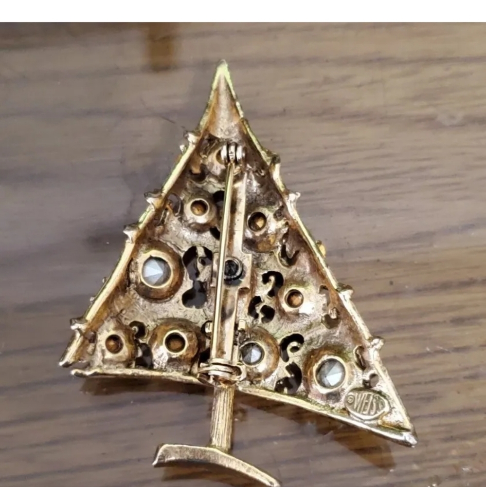 Vintage Weiss Christmas Tree Brooch & Clip Earrings Set - Picture 3 of 5
